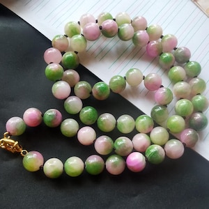 Round Hot pink green white jade stone Beaded Necklace,14&quot;-60&quot; 8mm,10mm,Charm Statement knotted Necklace,jade bracelet
