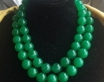 Collana Con Perline Annodate In Pietra Spessa Rotonda Grande Da 14 Mm In Giada Verde, 18"-45", Bracciale, Orecchini, Uomo, Donna Gioielli In Giada - Italia - Foto 11