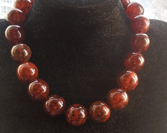 Rare Huge 16"-25" 20mm Large Round Brown Red dragon vein agate stone beaded knotted Necklace,man,woman jewelry,