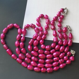 Purple Baroque Rice Cultured Freshwater pearl,9mmx14mm Beaded Necklace,Statement knotted Necklace,16&quot; -07