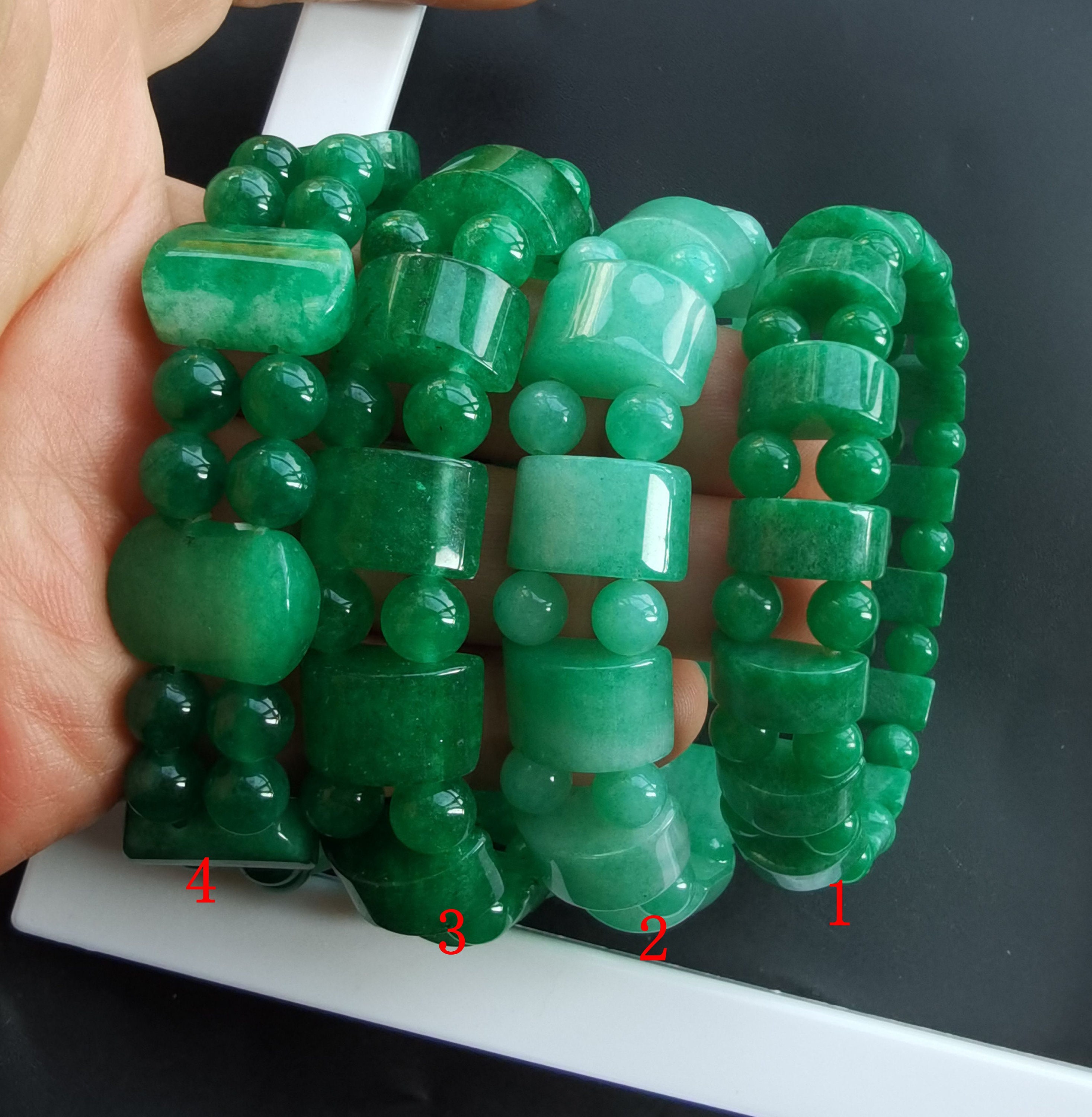 2Rows chunky green jade stone beaded Bracelet,Man Women good lucky bangle,Unisex width Bracelet,Stretch mala Stretch jewelry charm gift