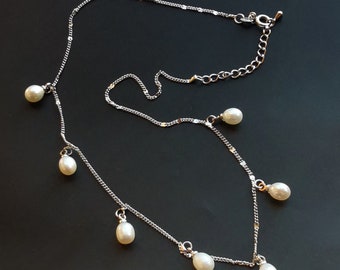 7 パール、ホワイトバレル淡水パールビーズネックレス、18KGP チェーン