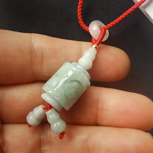 LULU tong Tube gourd natural jadeite jade stone amulet pendant,Grade A,adjustable red rope Cord necklace,gemstone stone Men Women jewelry