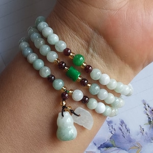 Authentisch, 108 Perlen, Kürbisblatt, zwei Pixiu-Drachen, Klasse A natürliches Burma Jadeit Jadestein Yoga Armband, Heilung, Mala Gebet, Mann, Frau Halskette