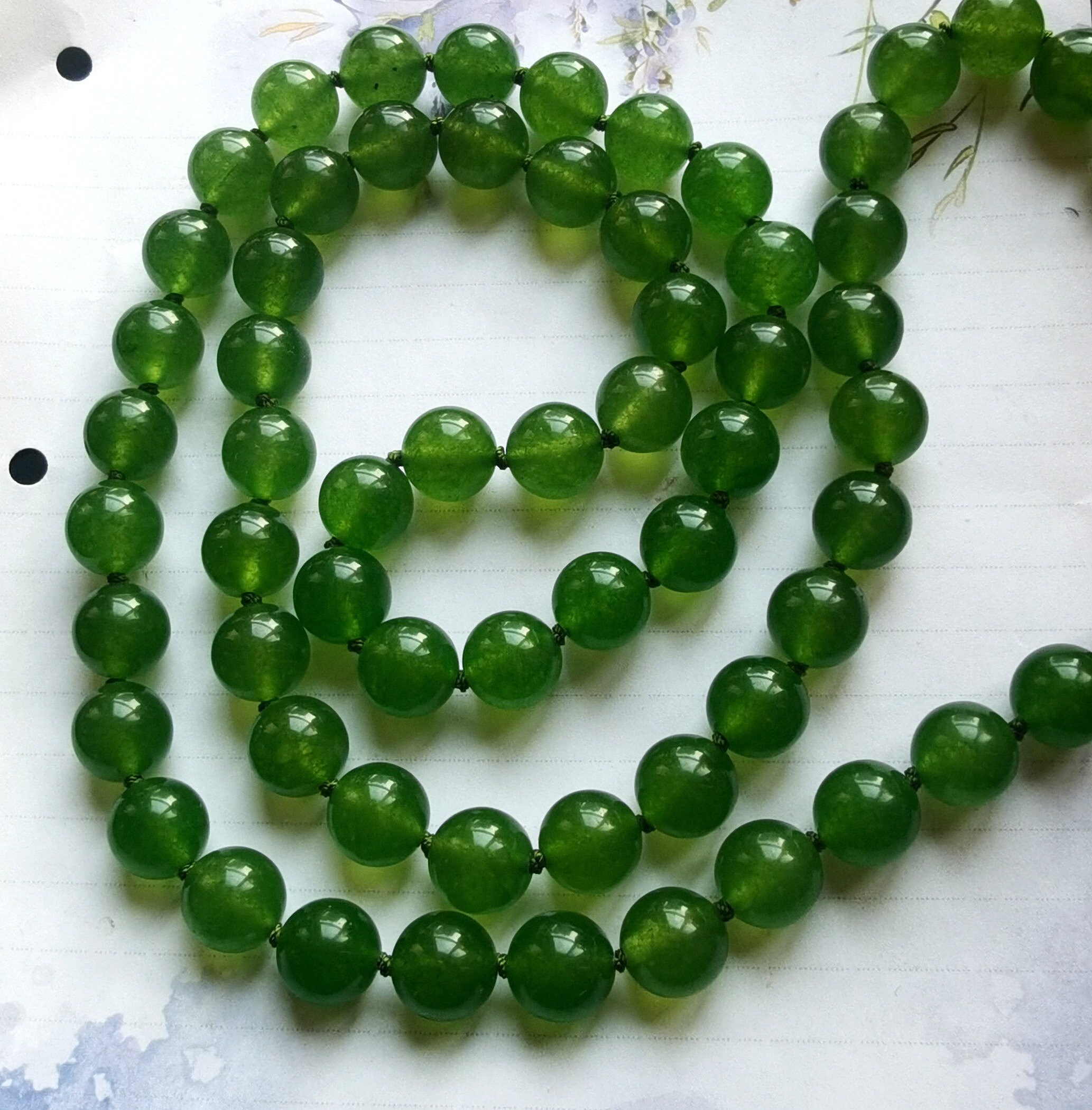 Giada Verde Rotondo Perlina Mano Nodo Collana 8m 24 - Foto 9