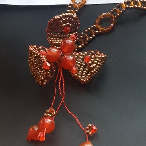 Handwoven Flower Necklace: Carnelian & Agate Gemstone Beaded Necklace