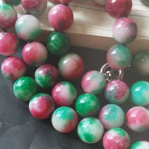 32&quot; 12mm Pink,green,white jade Chunky Lariat beaded Necklace,charm Round Beaded Necklace,Statement knotted long Necklace