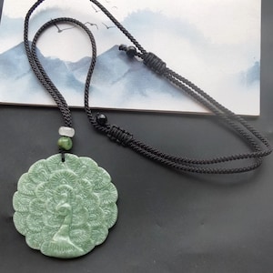 Certified,peacock bird Circle carved natural jadeite jade stone pendant,Rope necklace,protector,amulet,gemstone pendant,Good Luck,man,woman
