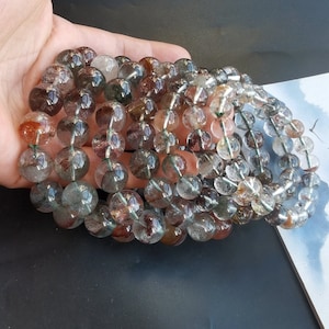 10mm-14mm,multicolor Phantom Quartz bracelet,Crystal healing stretchy,gemstone bead,good luck unisex bracelet,Yoga Meditation Wrist Mala