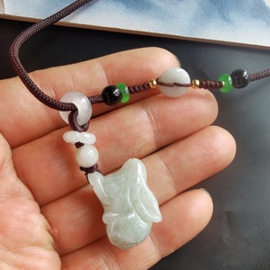 3D Happy Rabbit green natural jadeite jade stone amulet pendant,Grade A,adjustable rope necklace,gemstone stone Men Women jewelry,best gift