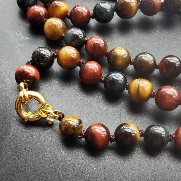 16"-45" 6mm,8mm,10mm Round Natural Red Blue yellow tiger eye stone beaded knotted Necklace,A grade,charm beaded bracelet,man,woman jewelry