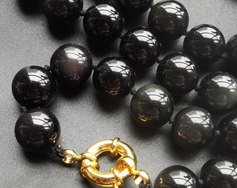 14&quot;-60&quot; 6mm,8mm,10mm Round Smooth Natural Obsidian black stone beaded knotted Necklace,charm Healing bracelet,man,woman jewelry