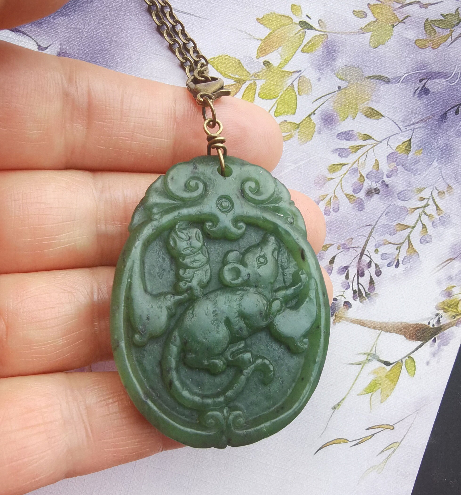 Chinese Zodiac Nephrite Jade Stone Pendant Etsy