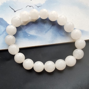 6mm-12mm,Round white Jade stone beaded Man Women Bracelet,Amulets,Healing,Unisex gemstone Bracelet,mala Stretchy,Yoga,Meditation jewelry