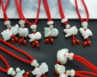 Untreated chinese zodiac Burma jadeite jade stone amulet Small pendant,Grade A,adjustable red rope Cord necklace,gemstone stone Men or Women