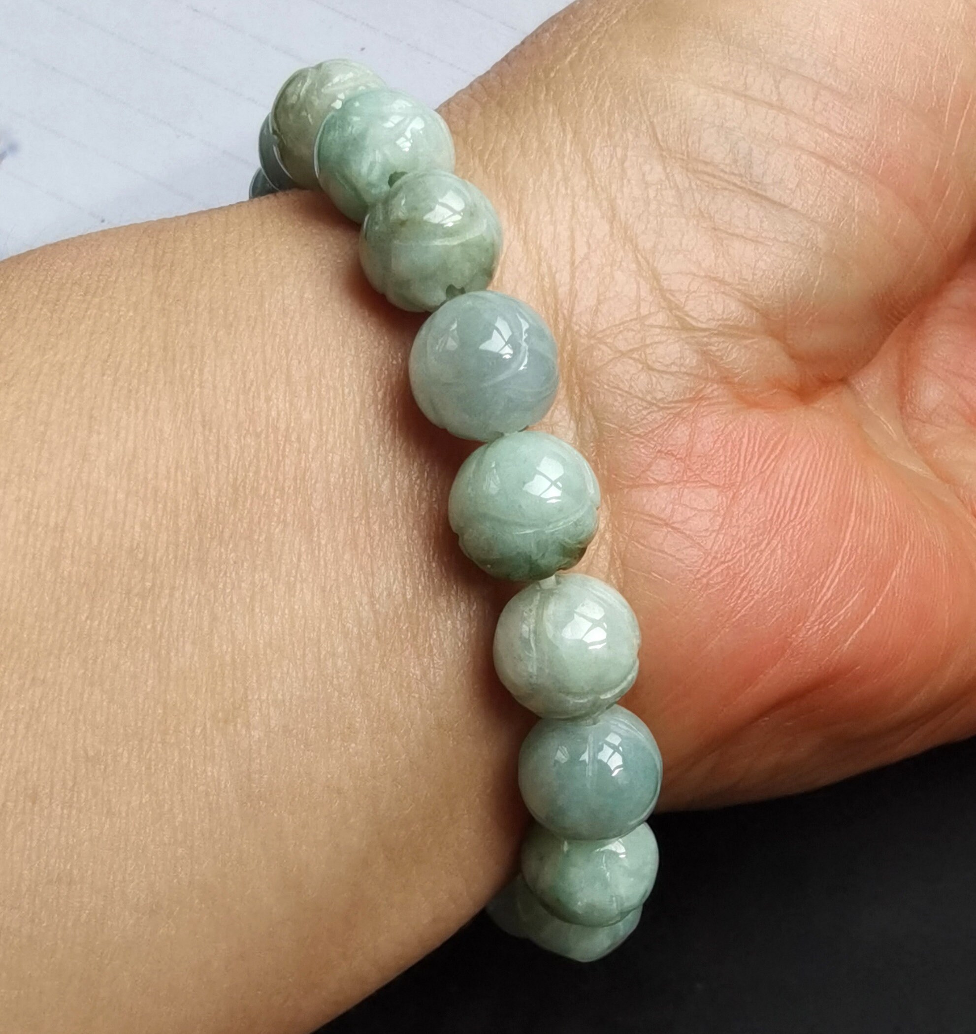 Lotus Flower Natural Jadeite Jade Stone Bracelet grade A Green White amulet protector good Lucky Gift unisex Beaded Bracelet stretch Mala Etsy UK