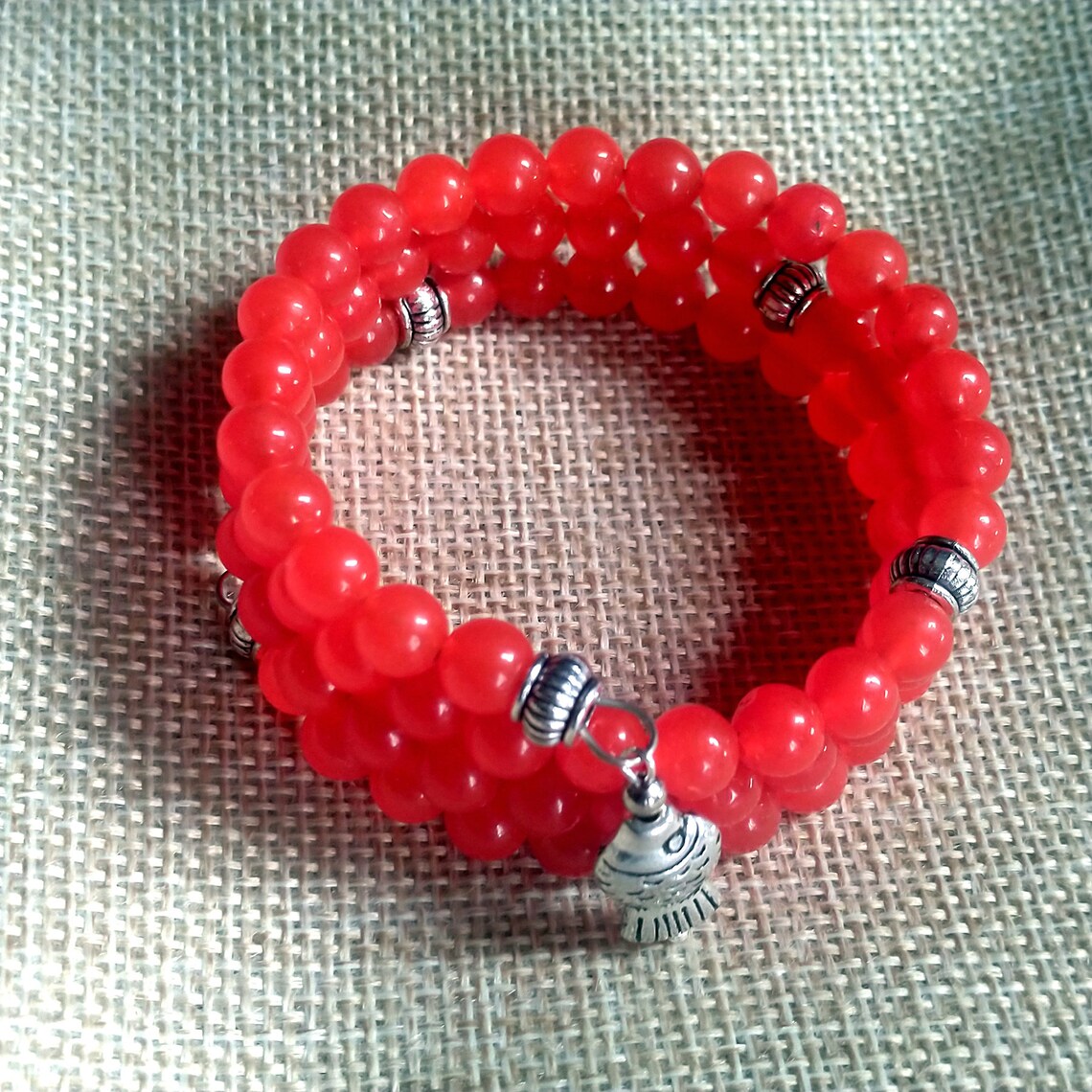 Red jade bracelet Handmade bangleround bead 6mm silver | Etsy