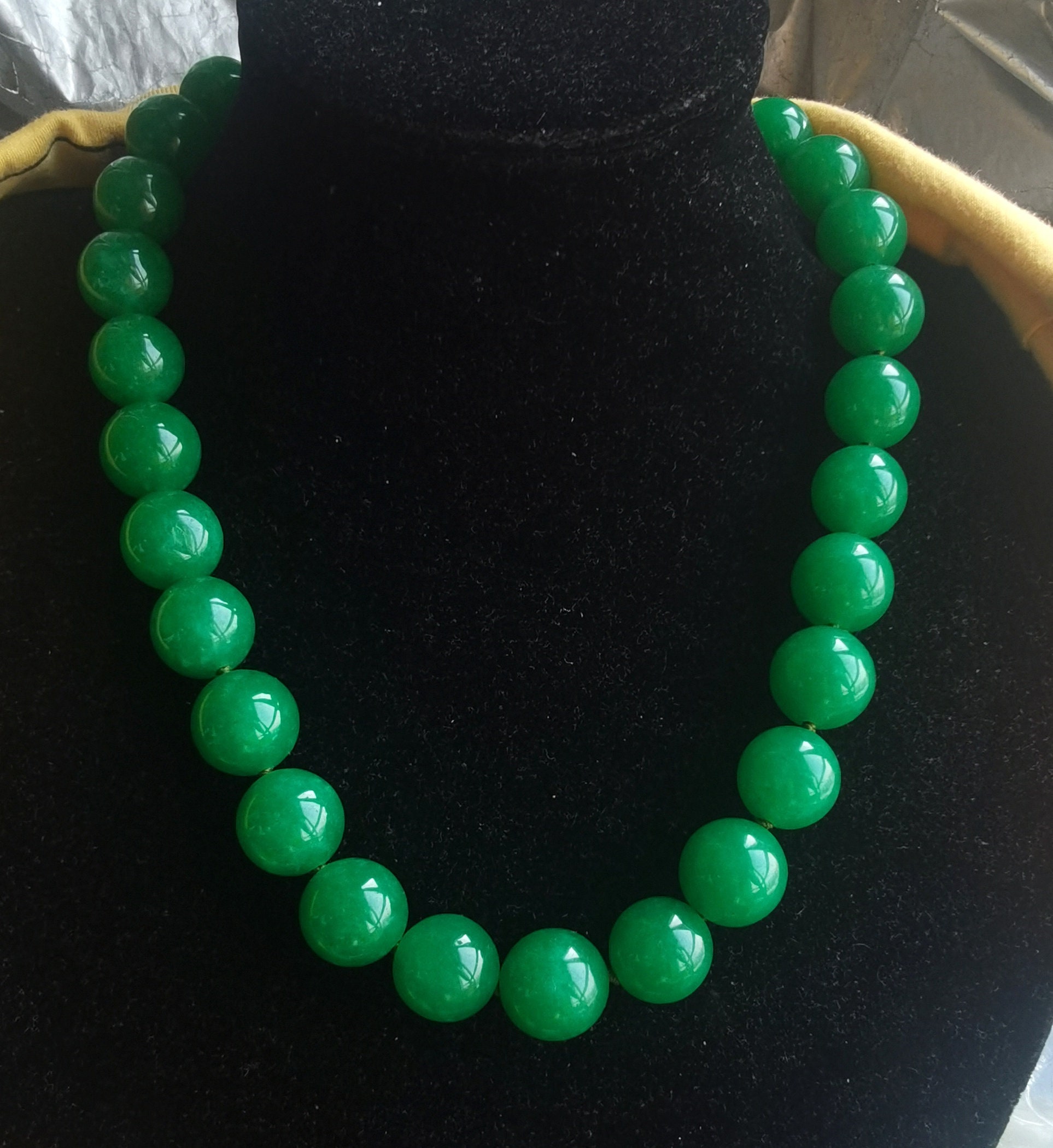 Collana Con Perline Annodate In Pietra Spessa Rotonda Grande Da 14 Mm In Giada Verde, 18"-45", Bracciale, Orecchini, Uomo, Donna Gioielli In Giada - Italia - Foto 14