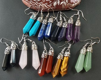 Gemstone earring dangle,Howlite Turquoise,Lapis Lazuli,Blue Goldstone,Amethyst,Onyx,Rose Quartz,Carnelian,Tiger Eye,Green Aventurine dangle