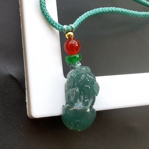Auténtico, 3D Pixiu Dragon natural verde azul jadeíta jade piedra amuleto colgante, grado A, cuerda ajustable collar de cordón, hombres, mujeres