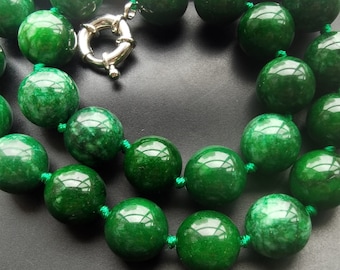 Collar redondo de cuentas gruesas de piedra de jade verde oscuro, 14"-60" 10m/12mm/14mm, collar de piedras preciosas de mujer/hombre, collar anudado de declaración