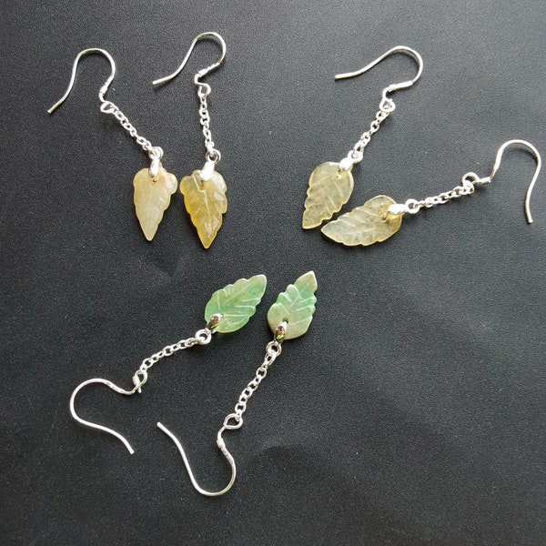 Natural jadeite Nephrite jade leaf earring, 925silver earring, green jade earring,brown,green jadeite earring dangle