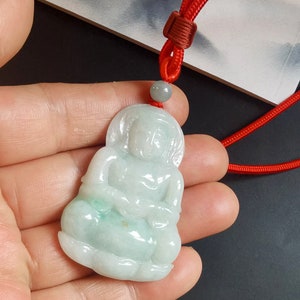 guanyin bodhisattva carved natural green jadeite pendant,Rope adjustable necklace,protector,amulet,gemstone bead pendant,Good Luck,best gift