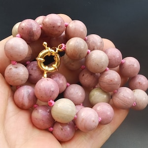 Round smooth Natural rose pink Rhodonite stone beaded knotted Necklace,14&quot;-45&quot; 8mm/10mm/12mm charm bracelet,earring,man,woman jewelry