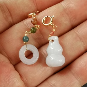jadite Tourmaline pendant,Donut, Gourd,Natural handmade gemstone bead pendant,14k plated Gold, free 925silver black necklace