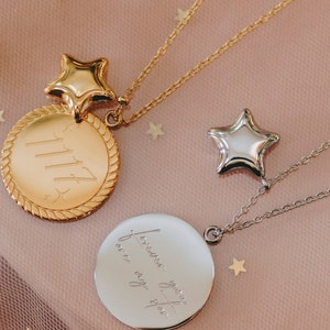 Star 1117 Necklace/ 16&quot; chain necklace, circle star pendant, gold, silver