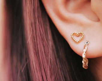 ADORE U Earrings/ Dotted heart studs, dainty, gold studs, silver studs