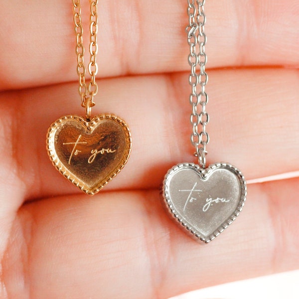 To You Necklace/ 16" chain necklace, heart pendant, gold, silver, dainty