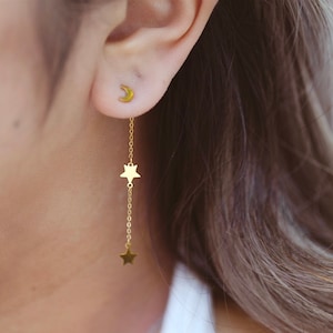 DREAMERS Earrings/ stud earrings, moon stud, stars dangle backing, dainty, gold studs, silver studs
