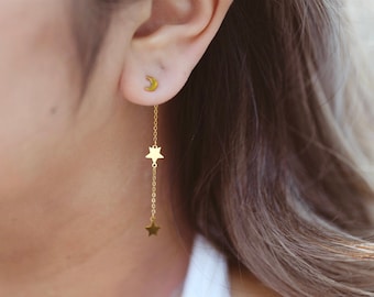 DREAMERS Earrings/ stud earrings, moon stud, stars dangle backing, dainty, gold studs, silver studs