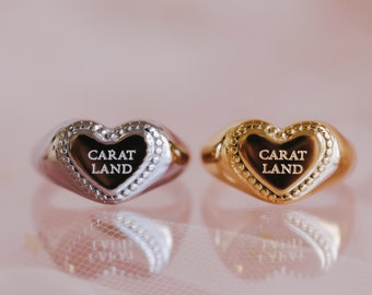 Carat Land ring/ heart signet ring, simple, durable, stainless steel