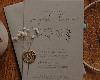 Nothing Fancy Just Love Reception Invitation Etsy Do it Yourself Wedding Details Card Elopement Announcement Invitaciones de boda Wildflower