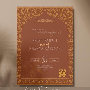 Vibrant Wedding Invitation Invitaciones de Boda Etsy Unique Hindu Mehndi Sikh Invite Rehearsal Dinner Save the Date Detail Card Maroon Gold