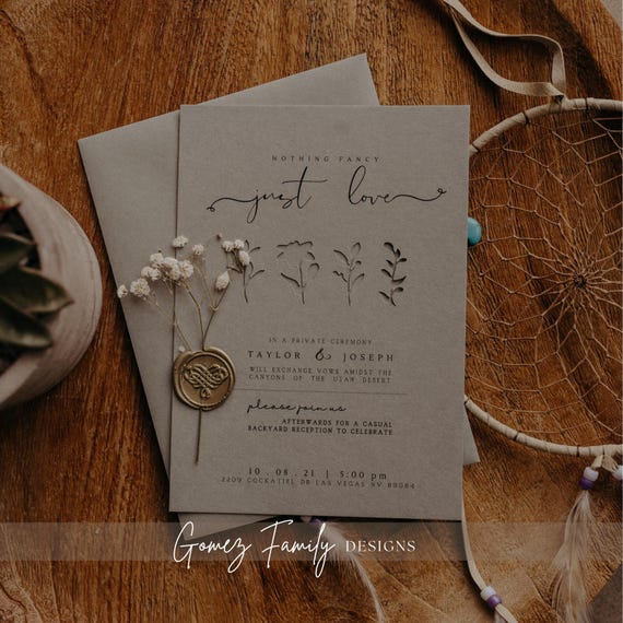 Nothing Fancy Just Love Reception Invitation Etsy Do it Yourself Wedding Details Card Elopement Announcement Invitaciones de boda Wildflower