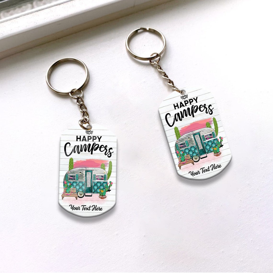Personalised Happy Campers Acrylic Keychain Custom Text Etsy