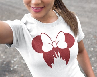 Disney Family Shirt,Disney Shirt for Women,Disney Ear Shirt,Disney Mickey Silhouette Shirt,Tshirt for Kids.Disney Glitter Minnie Shirt