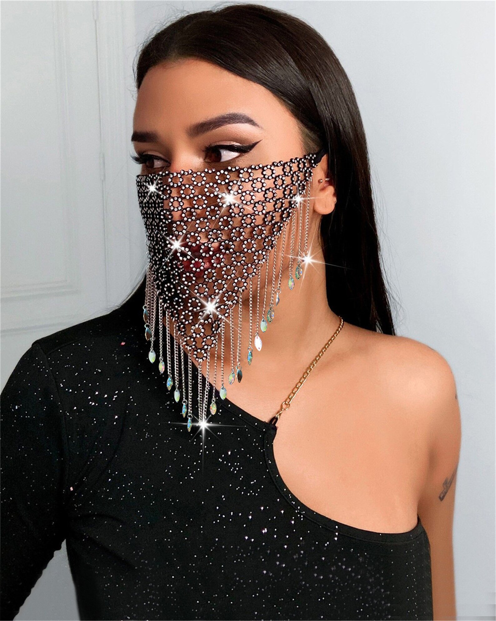 Handmade Rhinestone Tassel Face Mask Crystals Tassel Face Etsy
