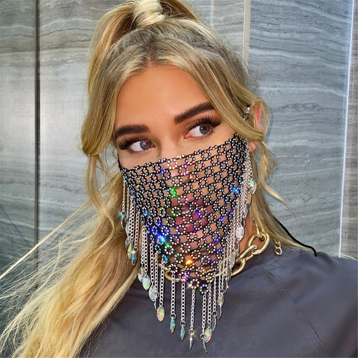 Handmade Rhinestone Tassel Face Mask Crystals Tassel Face Etsy
