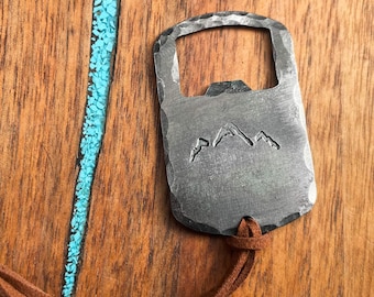Forged Steel Mountain Bottle Opener - Keychain, Customized and Personalization Included, Handmade Rustic Design