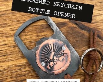 Forged Steel Keychain Bottle Opener - Personalized, Poppy Flower, Gift For Him, Handmade, Astro Art, Mountains, Sunflower, Groomsman,For him