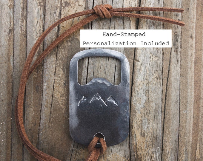 Forged Steel Mountain Bottle Opener - Keychain, Customized and Personalization Included, Handmade Rustic Design