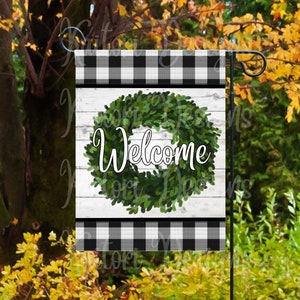 Welcome Boxwood Wreath Garden Flag Sublimation Design Template