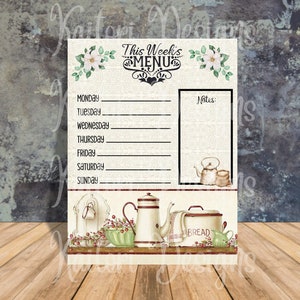 This Week's Menu Country Kitchen Dry Erase Sublimation Design Template