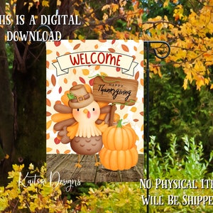 Thanksgiving Turkey Welcome Fall Garden Flag Sublimation Design Template- Digital Download