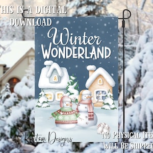 Winter Wonderland Snowmen Garden Flag Sublimation Design Template- Digital Download