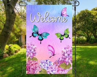 Watercolor Butterfly Welcome Garden Flag Sublimation Design-Digital Download